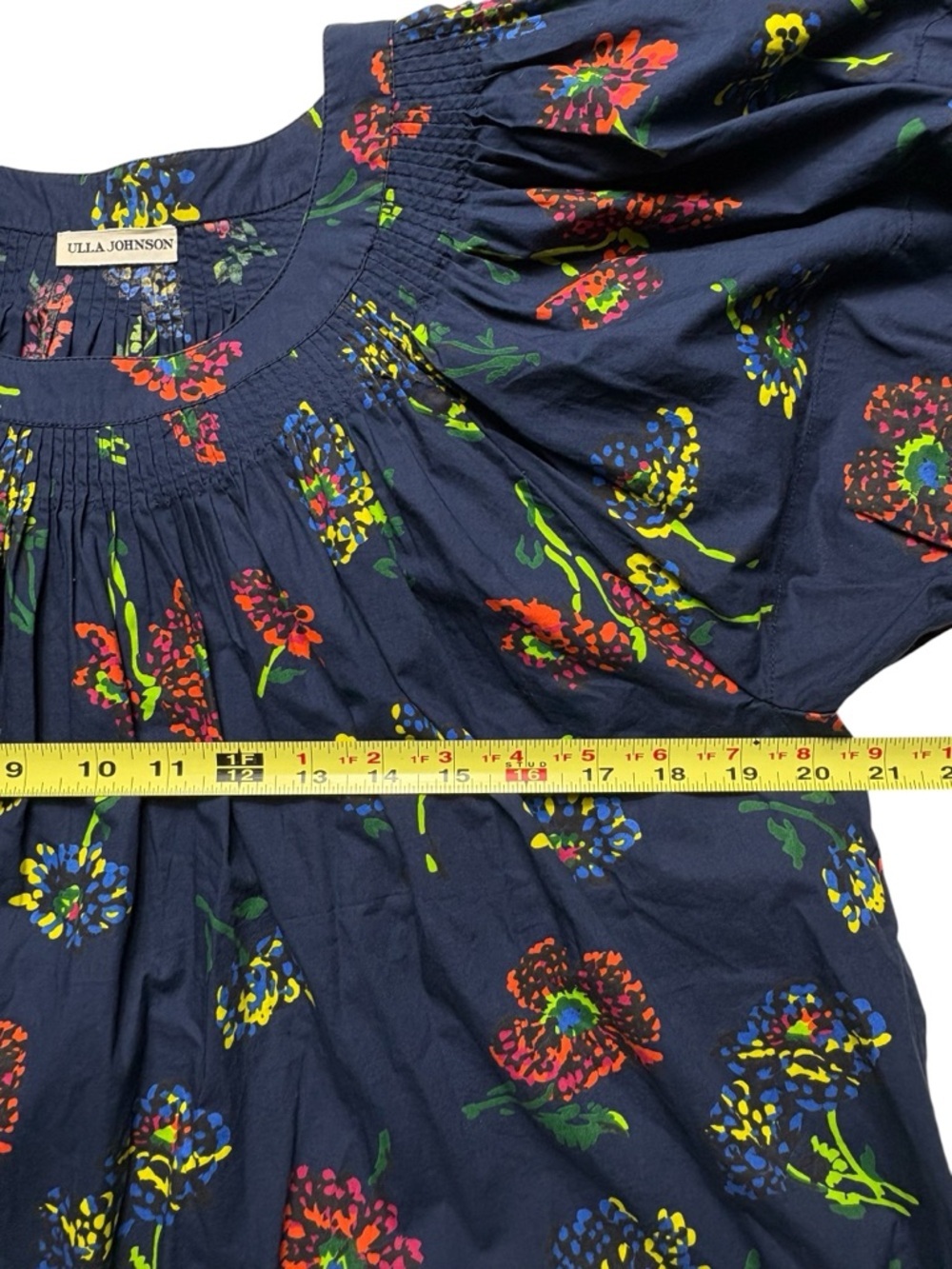 Ulla Johnson Senta Midnight Floral Puff Sleeve Pleated Poplin Top • Size 6 - Picture 7 of 10